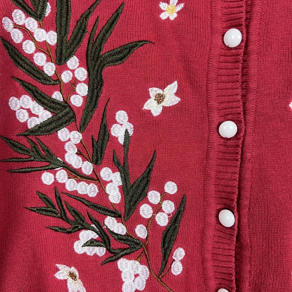 Modcloth x Collectif embroidered cropped cardigan sweater cotton retro pinup - Picture 4 of 9